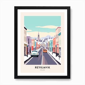 Vintage Winter Travel Poster Reykjavik Iceland 3 Art Print