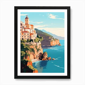 Amalfi Coast, Italy, Flat Illustration 2 Art Print