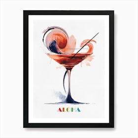 Aloha, Coctail Watercolor Painting Art Print