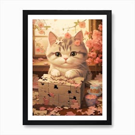 Kawaii Cat Drawings With Puzzles 3 Art Print