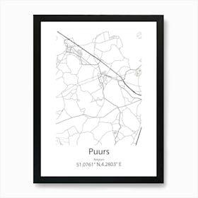 Puurs,Belgium Minimalist Map Art Print