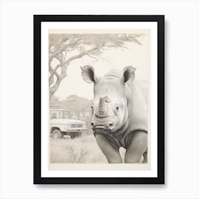 Rhino With A Safari Car 2 Art Print