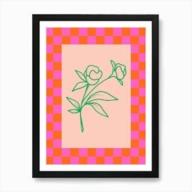 Modern Checkered Flower Poster Pink & Green 7 Art Print