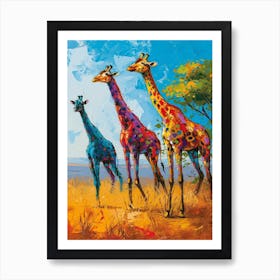 Warm Colourful Giraffes In The Sunny Landscape 5 Art Print