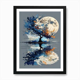 Surreal Tree with Moon Reflection Abstract Digital Art Poster