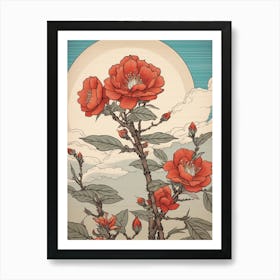 Benifuuki Japanese Tea Camellia 3 Vintage Japanese Botanical Art Print