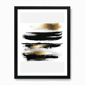 Gold And Black Brush Strokes 46 Art Print