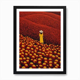 Woman In A Red Field Art Print