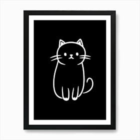 Monochrome Sketch Cat Line Drawing 7 Art Print