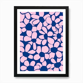 Pink and navy abstract flower art print Art Print