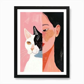 Portrait Of A Woman And Cat Art Print