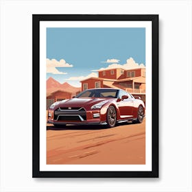 A Nissan Gt R Car In Route 66 Flat Illustration 2 Art Print