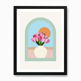 Tulips In A Vase - Pink Blue Green Floral Art Print