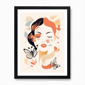 Woman'S Face With Butterflies Art Print