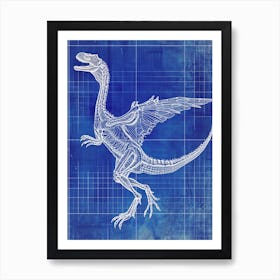 Dinosaur With Wings Blue Print Style Art Print