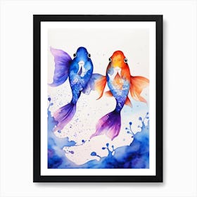 Twin Goldfish Watercolor Painting (34) Art Print