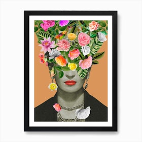 Frida Kahlo Floral Orange Art Print