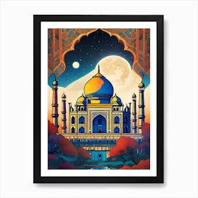 The Taj Mahal ~ Indian Yoga Travel Adventure Visionary Wall Decor Futuristic Sci-Fi Trippy Surrealism Modern Digital Psychedelic Cubic Fantasy Art Full Moons Stars Mandala Spiritual Fractals Space DMT Vibrant Art Print