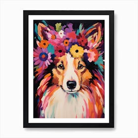 Shetland Sheepdog Portrait With A Flower Crown, Matisse Painting Style 4 Art Print
