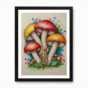 Colorful Mushrooms 1 Art Print