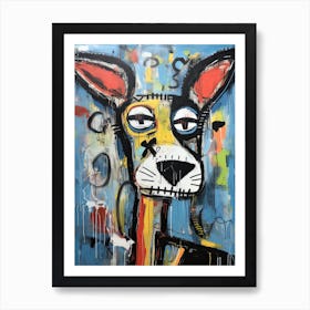 Urban Dog Serenade: Basquiat-Styled Street Art Art Print