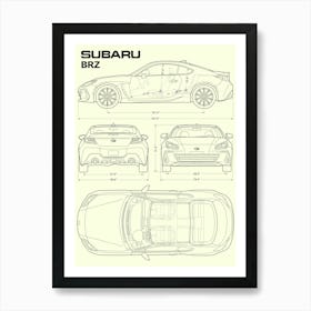 Subaru BRZ car blueprint Art Print