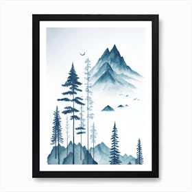 Mountain And Forest In Minimalist Watercolor Vertical Composition 241 Art Print