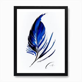 Quill And Ink 1 Symbol Blue And White Line Drawing Art Print