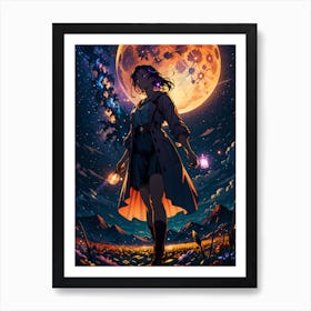 Enceladia - Girl In The Moonlight Art Print