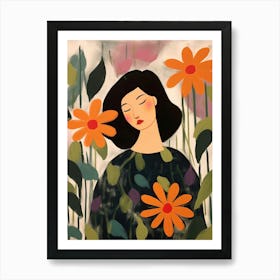 Woman With Autumnal Flowers Moonflower 2 Art Print