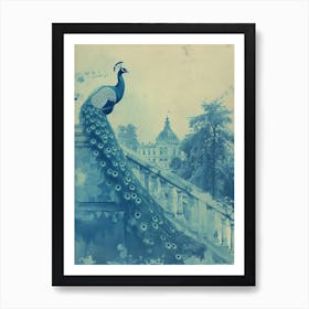 Vintage Turquoise Peacock With A Palace In The Background 3 Art Print