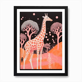 Abstract Giraffe Orange & Pink Portrait 6 Art Print