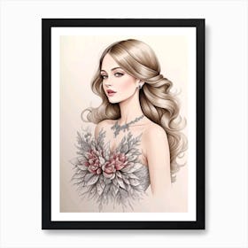 Beautiful Woman With Flowers Art Print