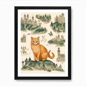 Medieval Style Cat & Castles Art Print