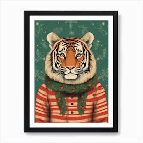 Tiger Illustrations Wearing A Christmas Sweater 4 Art Print