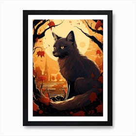 Red Fox Moon Illustration 8 Art Print