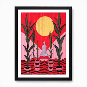 Pink And Red Plant Illustration Snake Plant 5 Art Print