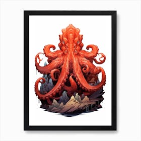 Giant Pacific Octopus Flat Illustration 1 Art Print