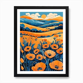 Cartoon Poppy Field Landscape Illustration (89) Art Print