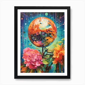 Disco Ball And Flowers And Pearls Still Life 2 Art Print