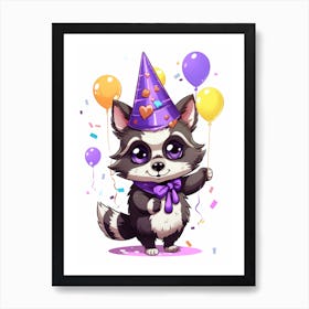 Cute Kawaii Cartoon Raccoon 33 Art Print