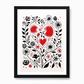 Heart Leaf Pattern Red & Black  1 Art Print