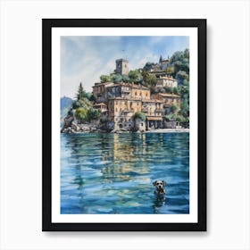 Painting Of A Dog In Isola Bella, Italy In The Style Of Watercolour 04 Poster