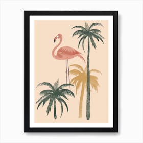 Lesser Flamingo And Palm Trees Minimalist Illustration 4 Art Print