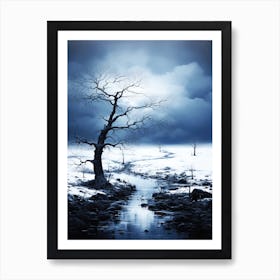 Lone Tree Landscape - Tree In The Snow Art Print