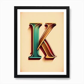 K, Letter, Alphabet Retro Drawing 1 Art Print
