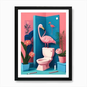 Flamingo in the pink toilet Art Print