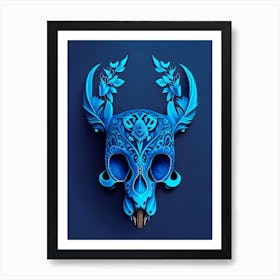 Animal Skull Blue 2 Mexican Art Print
