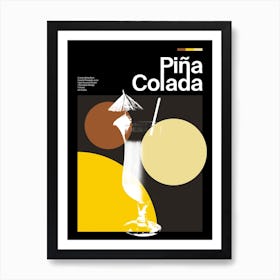 Mid Century Dark Pina Colada Cocktail Art Print