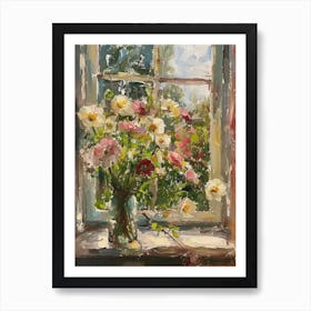 Ranunculus Flowers On A Cottage Window 4 Art Print